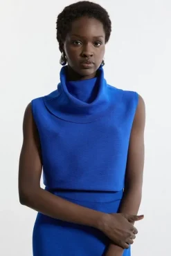 Karen Millen Polished Slinky Knit Turtleneck Top cobalt Fashion