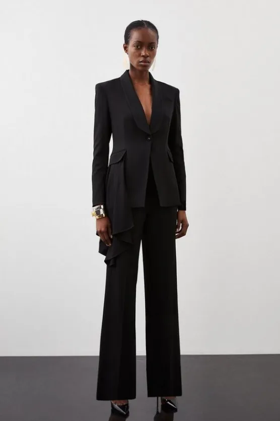 Karen Millen Polished Viscose Drape Side Single Breasted Tailored Jacket & Trouser Set black Sale