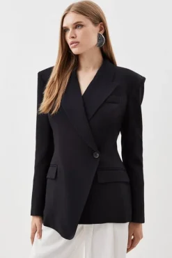 Karen Millen Polished Viscose Strong Shoulder Tailored Blazer & Trouser Set ivory Fashion