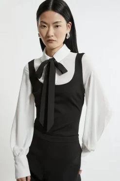 Karen Millen Ponte And Georgette Jersey Contrast Detail Blouse mono Clearance