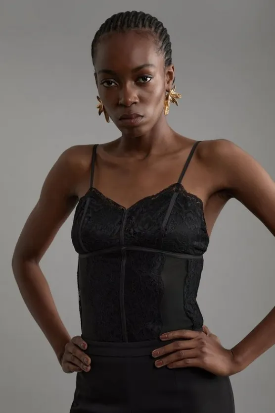 Karen Millen Ponte And Lace Jersey Strappy Bodysuit black Online