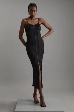 Karen Millen Ponte And Lace Strappy Maxi Dress black Fashion