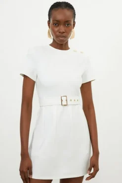 Karen Millen Ponte Belted Mini Dress ivory New