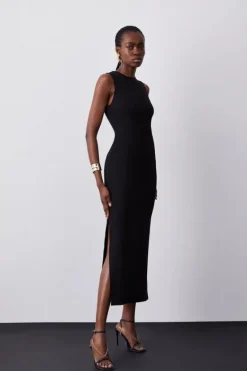 Karen Millen Ponte Crew Neck Maxi Dress black Sale