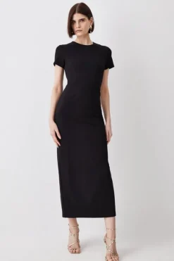 Karen Millen Ponte Crew Neck Midaxi Dress black Discount