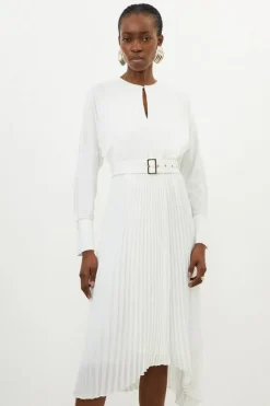 Karen Millen Ponte Georgette Jersey Midaxi Dress ivory Discount