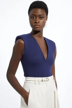 Karen Millen Ponte Plunge Jersey Bodysuit navy Discount