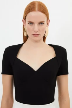 Karen Millen Ponte Short Sleeve Bodysuit black Discount