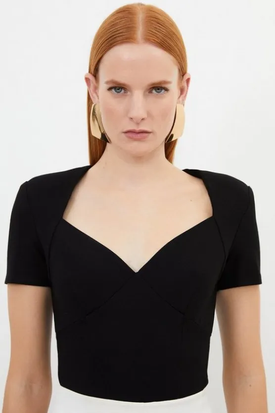Karen Millen Ponte Short Sleeve Bodysuit black Discount