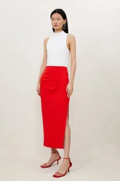 Karen Millen Ponte Side Split Maxi Skirt red Discount