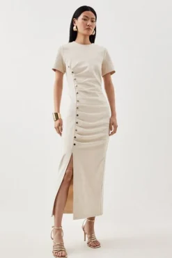 Karen Millen Ponte Tuck Jersey Midi Dress cream Discount