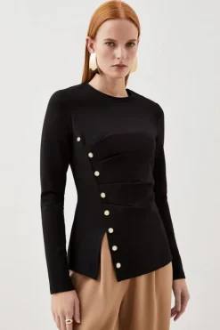 Karen Millen Ponte Tuck Long Sleeve Top black Best