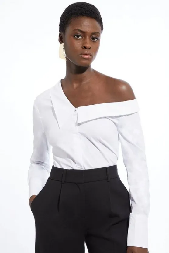 Karen Millen Poplin Asymmetric Longline Woven Shirt white Best