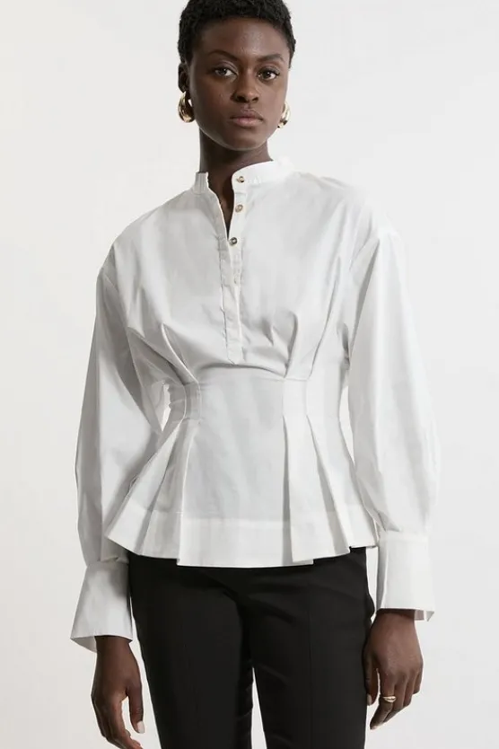 Karen Millen Poplin Balloon Sleeve Pintuck Woven Shirt white Best