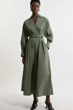 Karen Millen Poplin Balloon Sleeve Woven Shirt Dress khaki Best