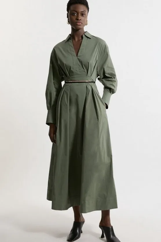 Karen Millen Poplin Balloon Sleeve Woven Shirt Dress khaki Best
