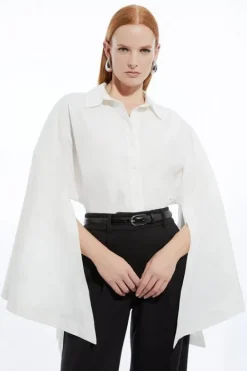 Karen Millen Poplin Statement Sleeve Tailored Shirt ivory Clearance
