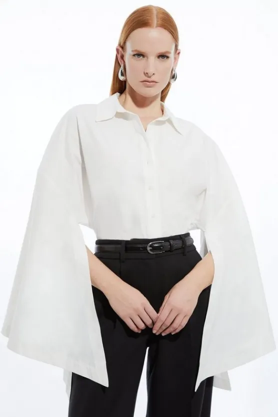 Karen Millen Poplin Statement Sleeve Tailored Shirt ivory Clearance