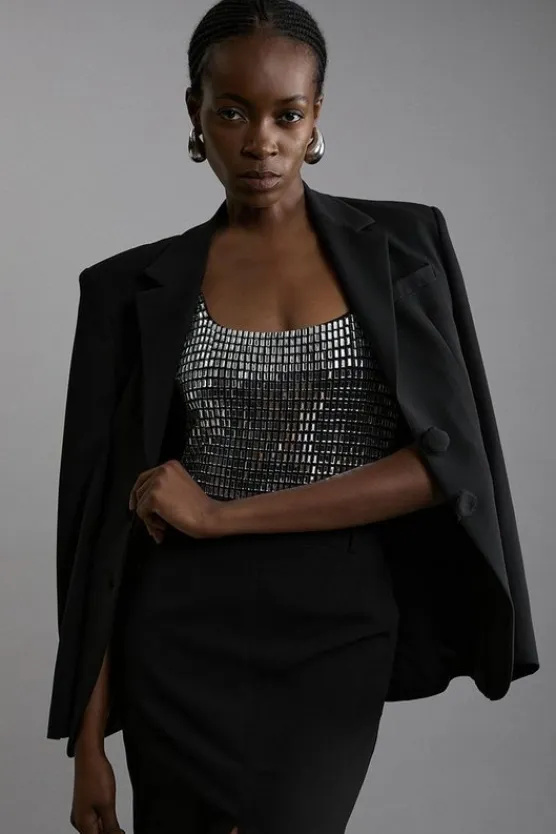 Karen Millen Premium Crystal Embellished Jersey Bodysuit black Online