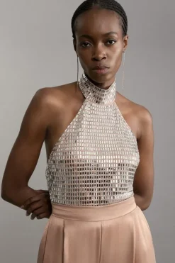 Karen Millen Premium Crystal Embellished Jersey Halter Top nude Online