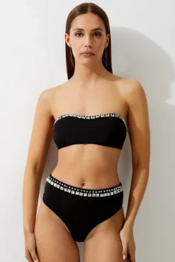 Karen Millen Premium Embellished Bandeau Bikini Set black Clearance