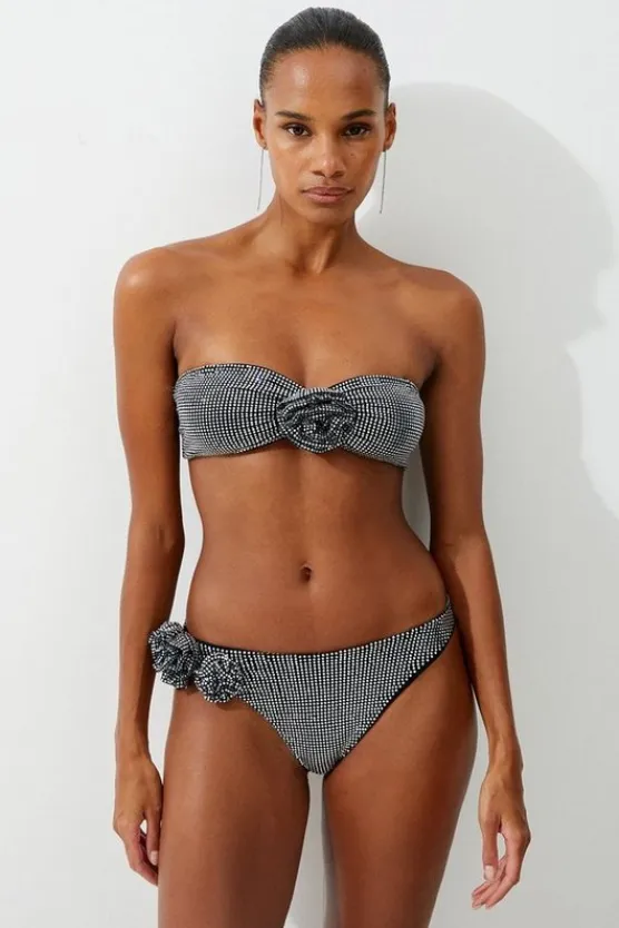 Karen Millen Premium Embellished Rosette Bandeau Bikini Set black Outlet