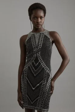 Karen Millen Premium Embellished Sleeveless Cut Out Mini Dress black Best