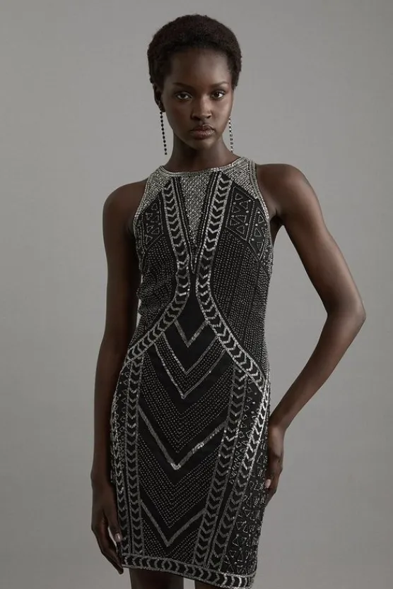 Karen Millen Premium Embellished Sleeveless Cut Out Mini Dress black Best