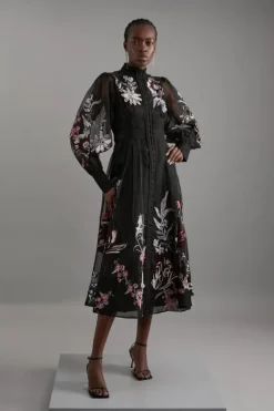 Karen Millen Premium Embroidered Beaded Organdie Woven Maxi Dress floral New