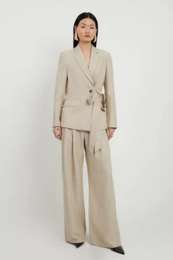 Karen Millen Premium Herringbone Linen Tailored Suit natural Best