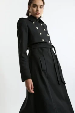 Karen Millen Premium Italian Manteco Wool Military Shelf Tailored Midaxi Coat black Online