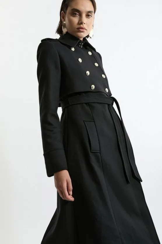 Karen Millen Premium Italian Manteco Wool Military Shelf Tailored Midaxi Coat black Online