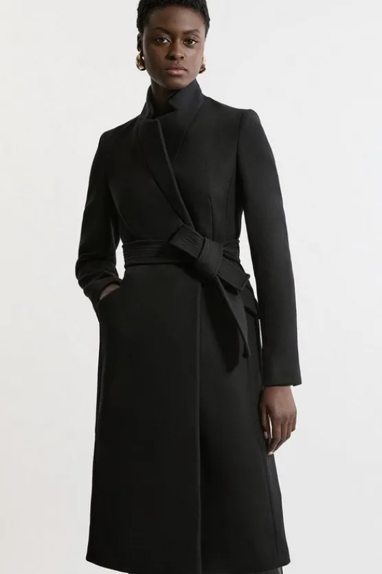 Karen Millen Premium Italian Manteco Wool Investment Notch Neck Tailored Midi Coat black Online
