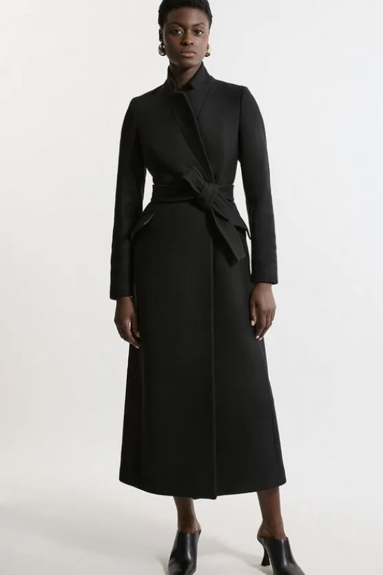 Karen Millen Premium Italian Manteco Wool Investment Notch Neck Tailored Midaxi Coat black Sale