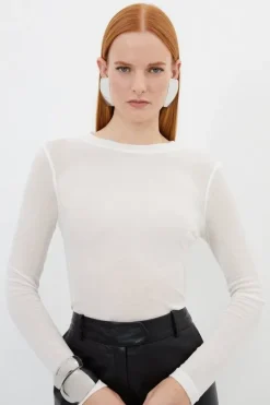 Karen Millen Premium Jersey Wool Blend Top ivory Discount