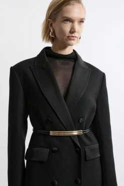 Karen Millen Premium Leather Gold Tube Detail Belt black Best