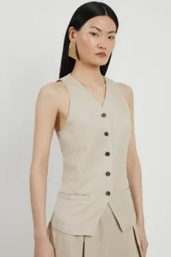 Karen Millen Premium Linen Button Through Tailored Top stone Fashion