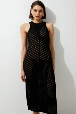 Karen Millen Premium Open Stitch Racer Knit Midi Dress black Online