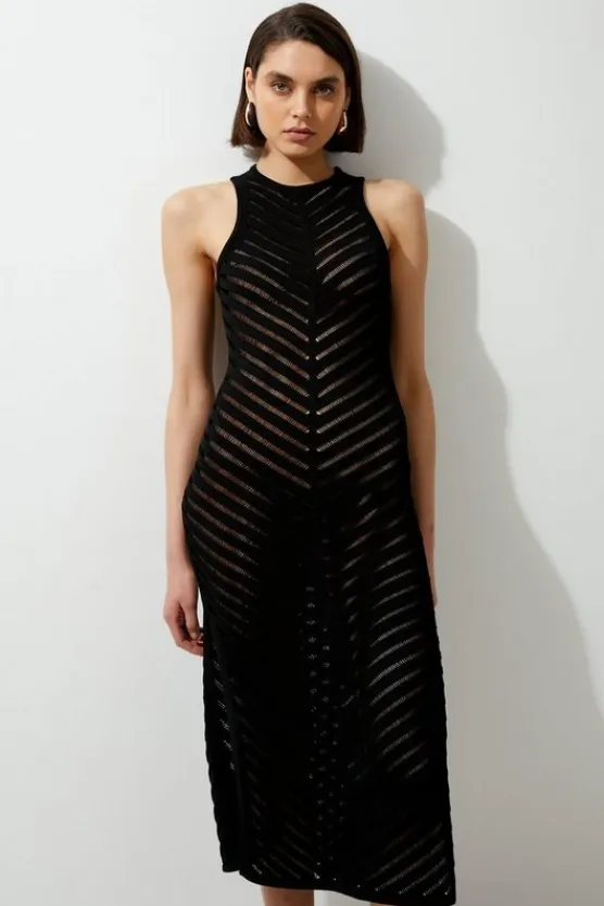 Karen Millen Premium Open Stitch Racer Knit Midi Dress black Online