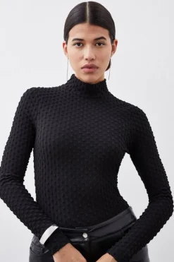 Karen Millen Premium Textured Jersey Turtleneck Top black Sale