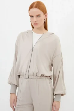 Karen Millen Premium Viscose Jersey And Satin Hoodie stone Best