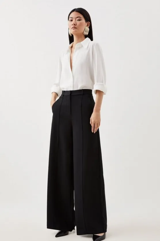 Karen Millen Premium Woven Viscose Crepe Wide Leg Pants black New
