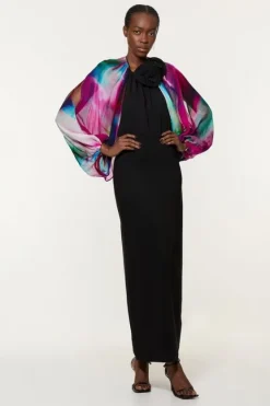 Karen Millen Printed Viscose Cady Cold Shoulder Maxi Dress With Viscose Georgette Cowl Back multi Sale