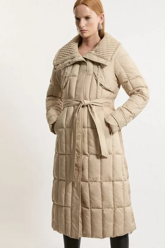 Karen Millen Quilted Belted Puffer Coat camel Hot