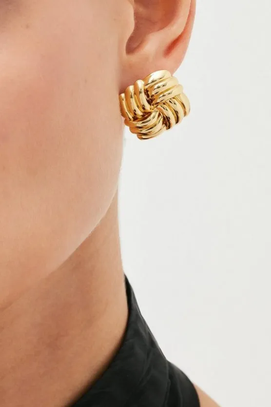 Karen Millen Quilted Stud Earrings gold Outlet