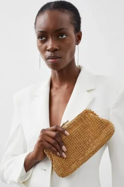 Karen Millen Rhinestone Clutch Bag gold Clearance