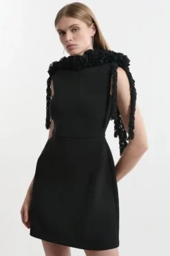 Karen Millen Rosette And Ruffle Compact Viscose Tailored Mini Dress black Hot
