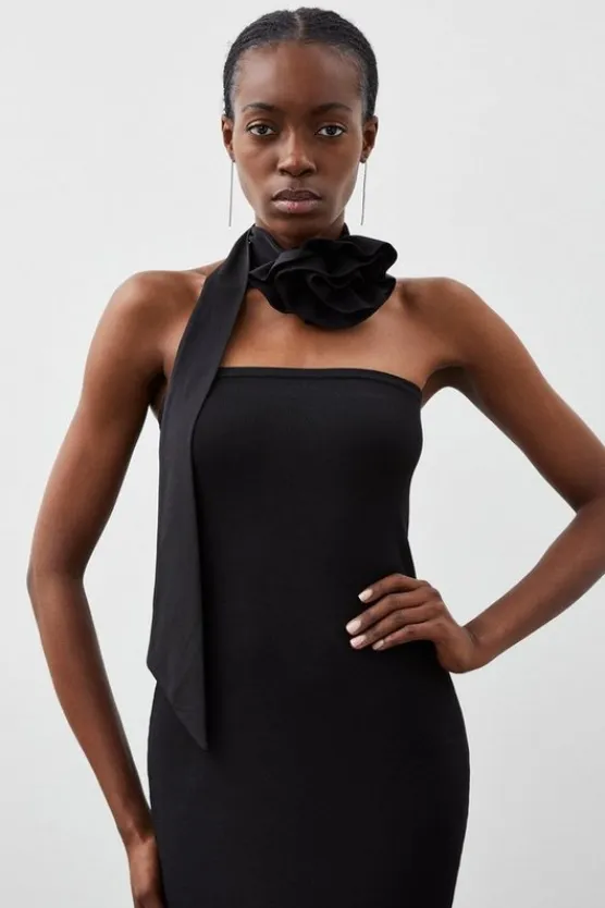 Karen Millen Rosette Neck Tie black Fashion