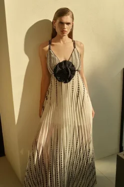 Karen Millen Rosette Spot Print Strappy Woven Maxi Dress Outlet