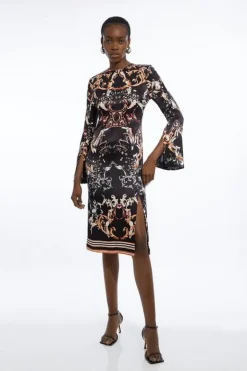 Karen Millen Satin Back Crepe Mint Baroque Woven Midi Dress black Hot